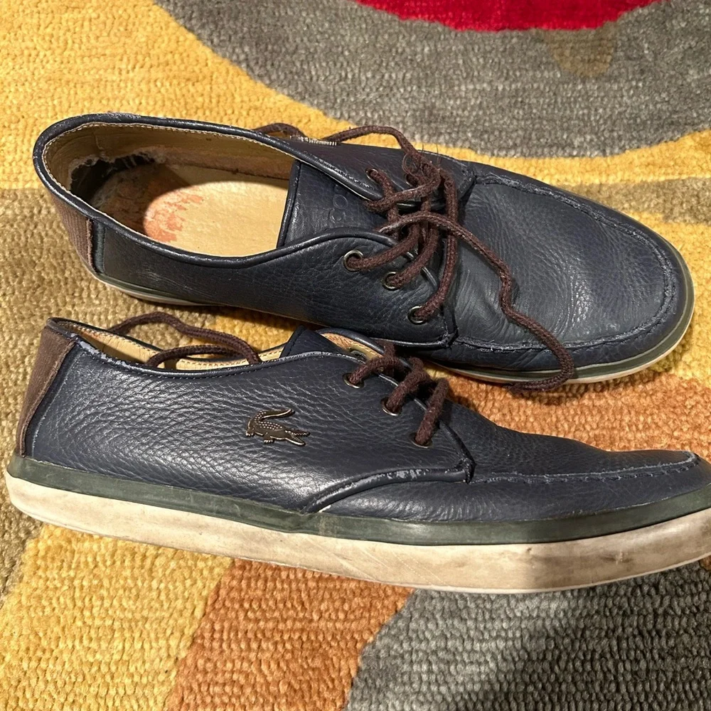Lacoste Servin 8 Navy Blue Leather Boat Shoes Casual Loafers Men’s Size 9.5